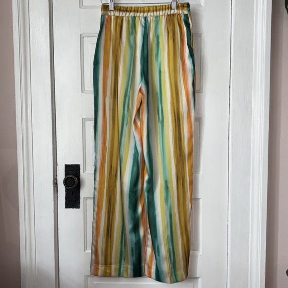 ZARA SATIN STRIPED HIGH RISE TROUSER STYLE PANTS - Picture 7 of 11